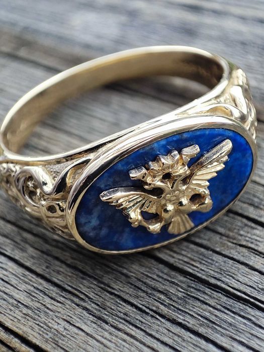 Inel aur Faberge 14k Lapis Lazuli ghiul aur barbatesc diplomat Frankli