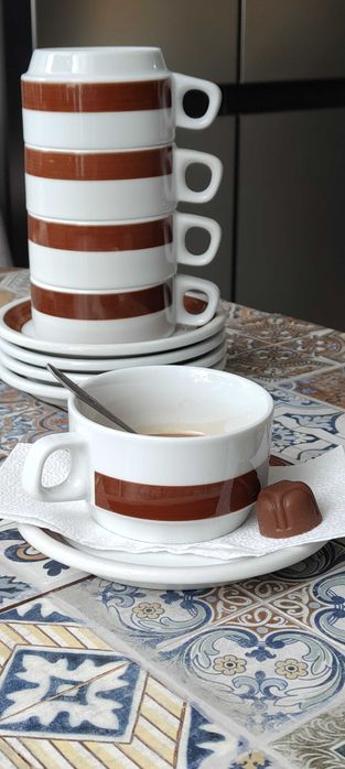 Винтидж кафе сервиз Lilien Porzellan Austria – 6 чаши с чинийки