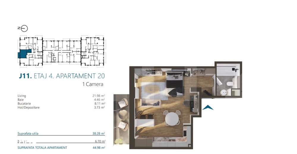 Apartament o camera, 40 mp, etajul 4, zona Elite — fotografia 1