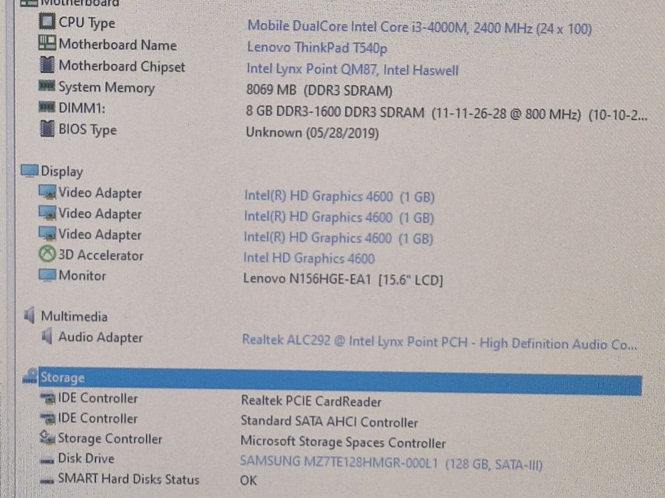 vand laptop Lenovo ThinkPad T540p..15.6"FH..i3 4000M..8 Gb..Ssd 128 Gb