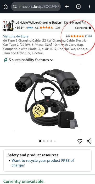 dé Кабел за зареждане на електромобили Тип 2, 22 kW, 10м, 32A