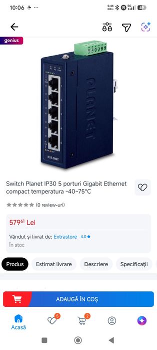 PLANET IGS-500T switch Ethernet industrial compact, fără management, echipat cu 5 porturi Gigabit