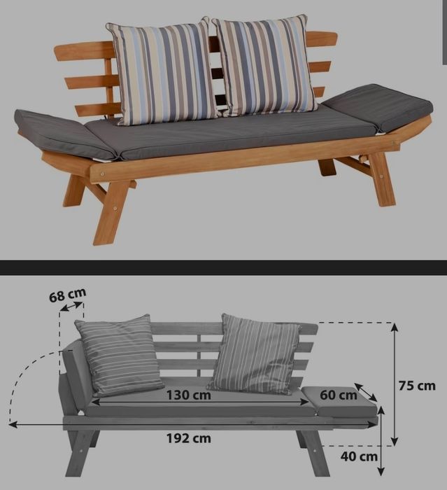 NOU Banca gradina din lemn, 2in1 - sezlong