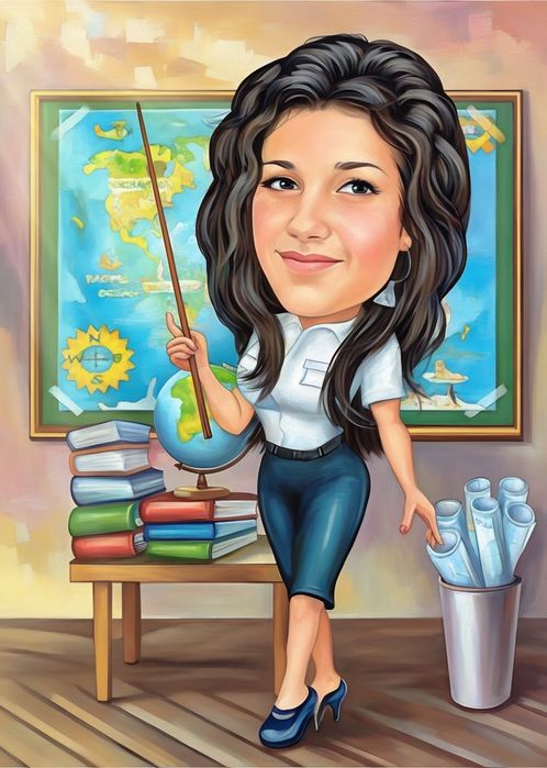 Забавна дигитална карикатура за учител – уникален подарък с рамка