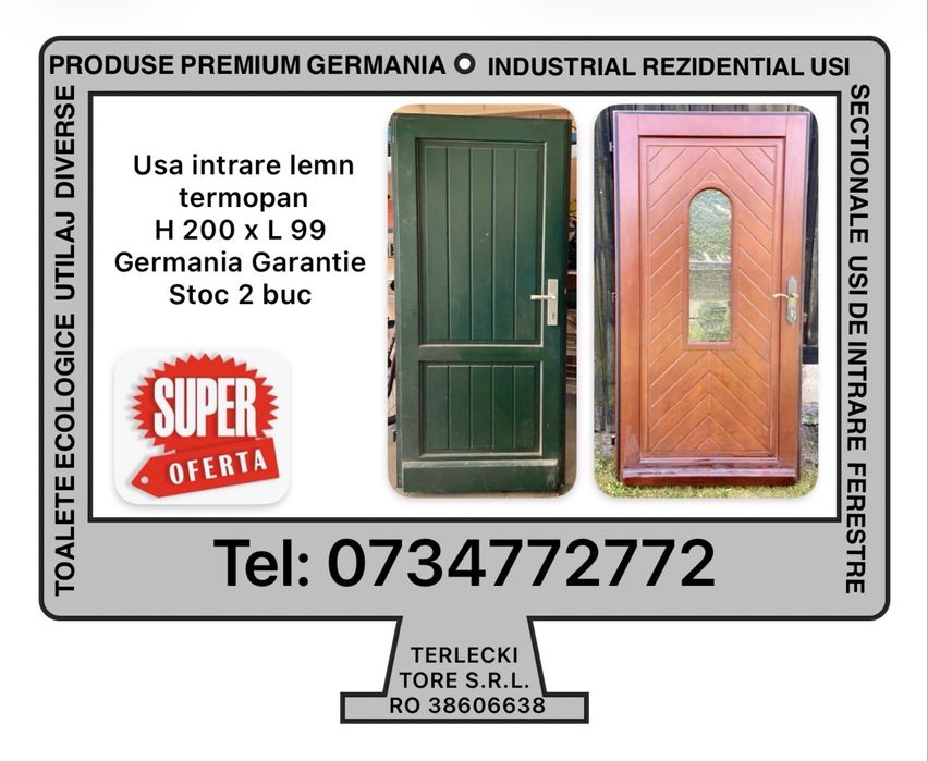 Usa intrare lemn termopan germania casa H 200 x L 100 Stoc 2 buc Garantie