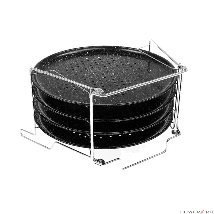 Tava pentru pizza cu strat de marmura, baza din otel, set 5 elemente,