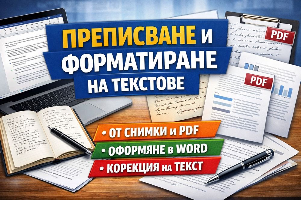 Преписване и форматиране на текстове (Word, PDF, снимки)