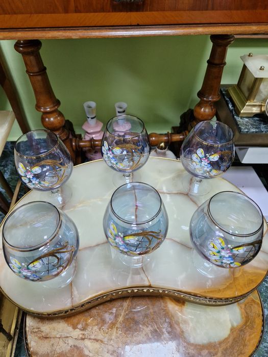 Уникален антикварен кристален сервиз за коняк и бренди Бохемия