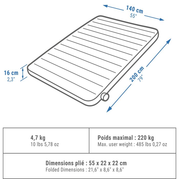 Saltea gonflabilă camping 2 persoane, - produs resigilat Decathlon