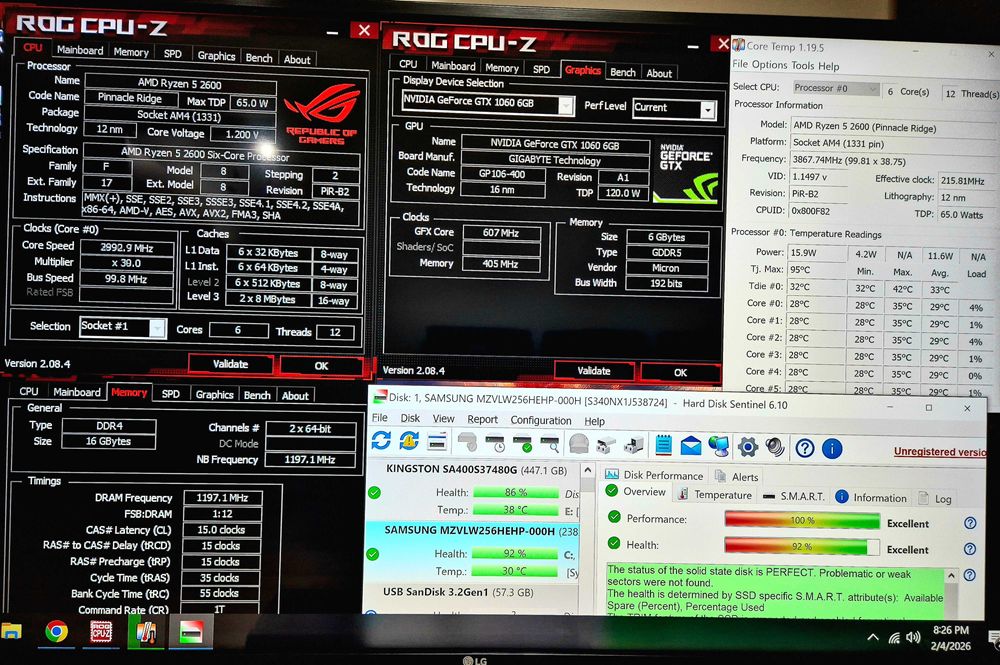 Sistem Ryzen 5 2600, GTX 1060 6gb, SSD, 16 Gb ram, Carcasa RGB