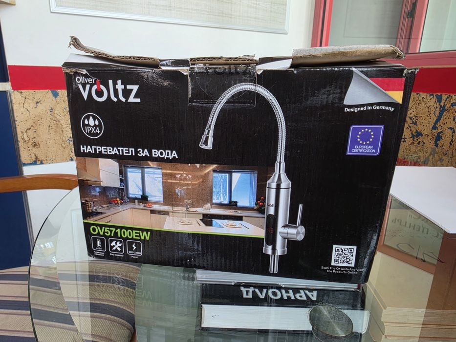 Нагревател за вода Oliver Voltz OV57100EW, 3300W, С дисплей, До 60C, Монтаж на плот, Сребрист/Инокс
