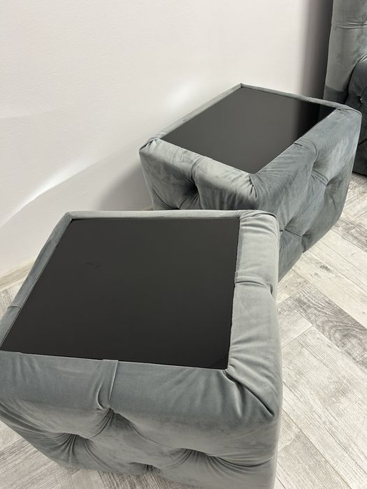 Set 2 noptiere Chesterfield velvet gri luxury