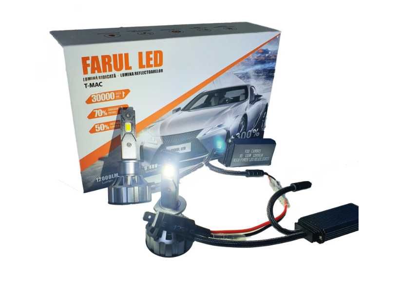 Bec LED H1/H7 Canbus Faza SCURTA/LUNGA - V20 120W, 12000Lm, 6000k