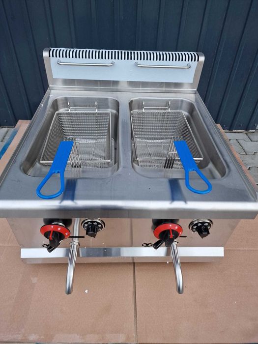 Friteuza Dubla pe Gaz 2x15L – Inox, Putere Mare, Garantie