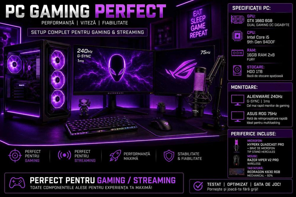 Vand Setup Gaming Full + 2 Monitoare 240hz + Periferice