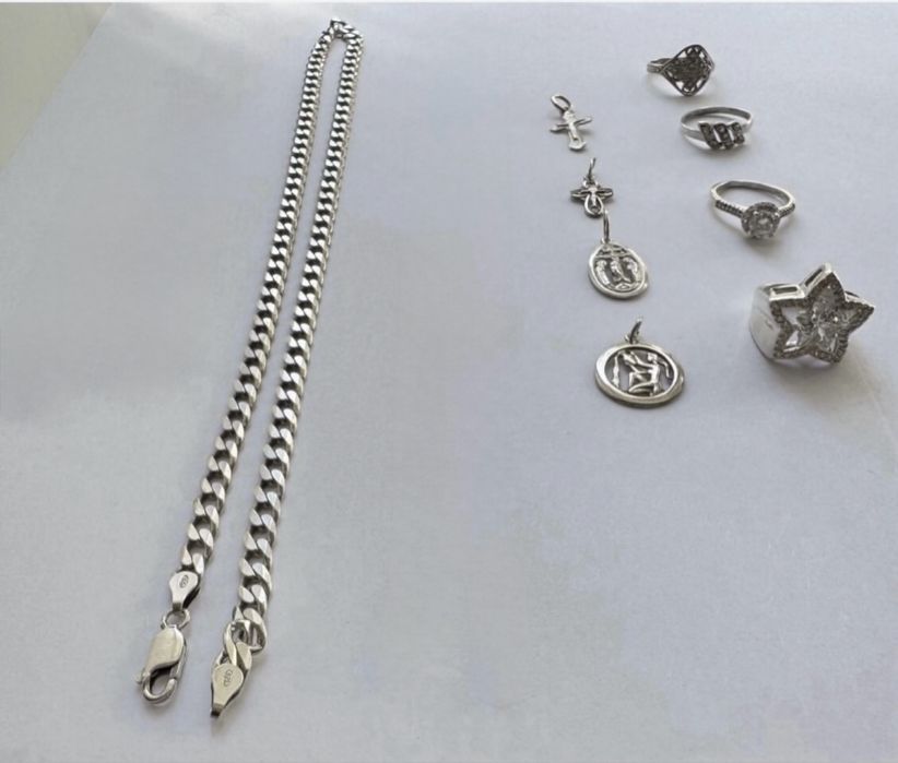 Серебро: цепочка кольцо кулон