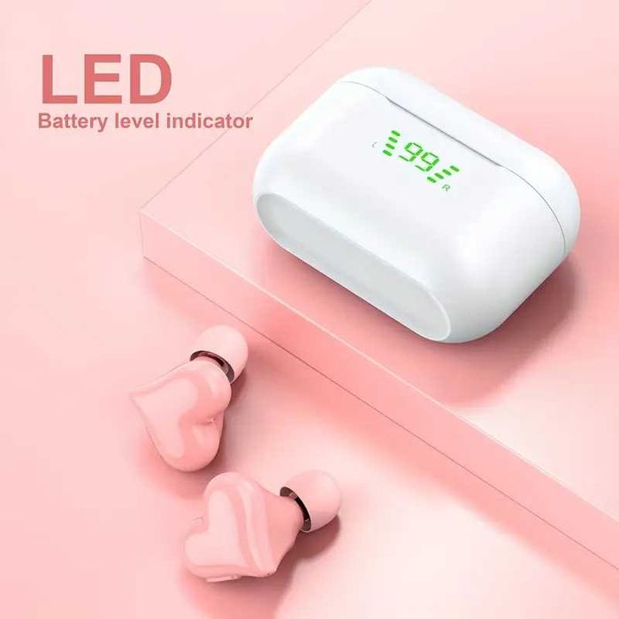 Ediție limitată Căști roz cu model inima si indicator LED al bateriei