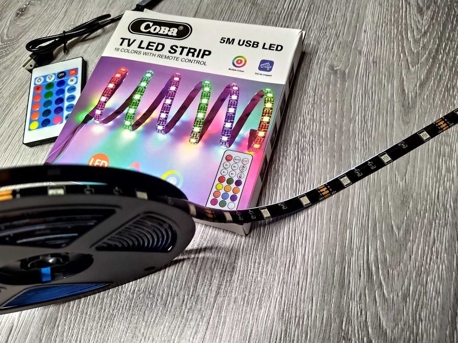 Banda LED RGB pentru TV, USB 5V, lungime 5 metri, telecomanda inclusa