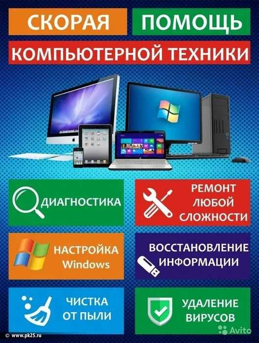 Компьютерная помощь, Программист, установка программ, ремонт ноутбуков