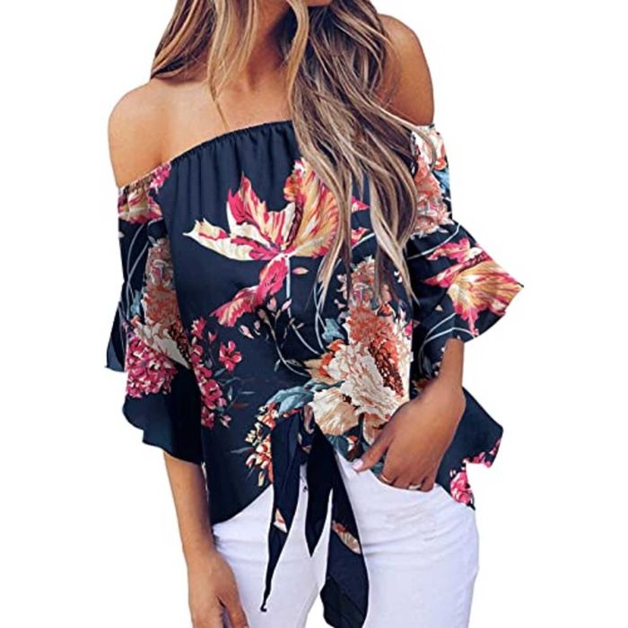 Секси дамска блуза за ежедневието шифон с отворени рамена