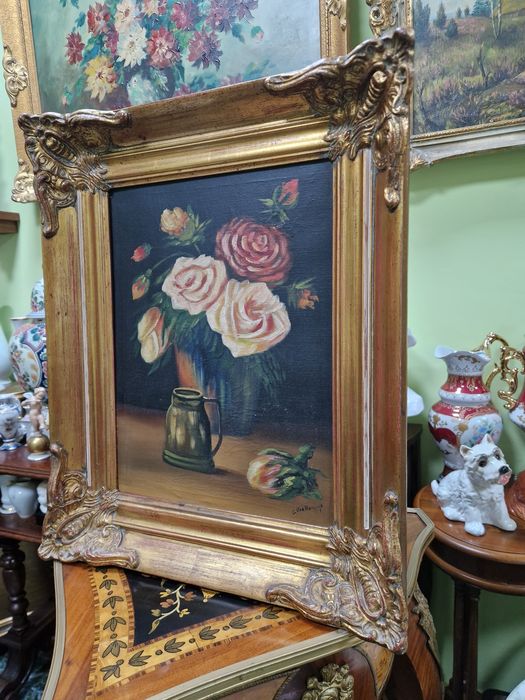 Натюрморт антикварен масло автор платно рамка