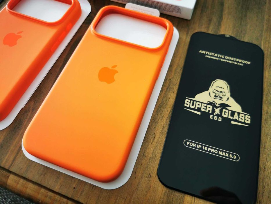 Husa silicon + folie sticla pt Apple Iphone 17 pro / 17 Max orange