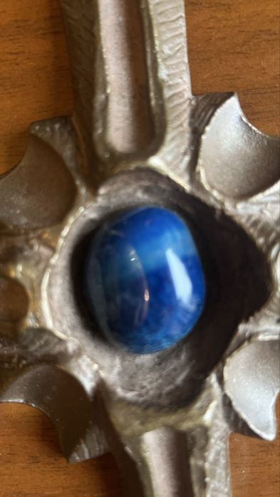 Crucifix din bronz cu piatra naturala  lapislazuli