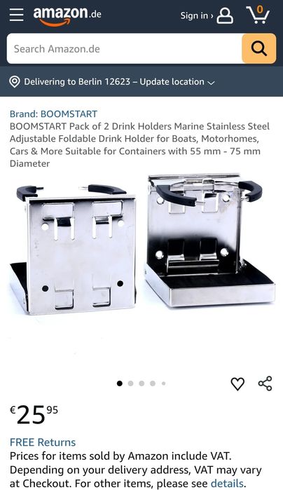 Регулируема сгъваема стойка за чаши BOOMSTART, неръждаема стомана, 2бр