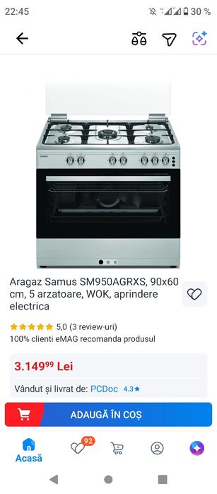 Aragaz pe gaz Samus 90 cm 5 arzatoare