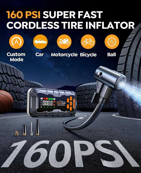 Пусковое устройство с компрессором YaberAuto AP03 8000A 27000mAh160PSI