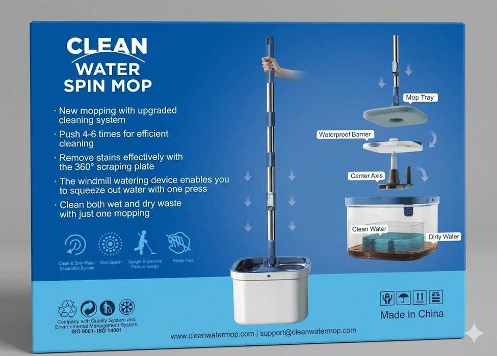 Set Mop Inteligent cu Separare Apă Curată/Murdară + 4 Rezerve Microfibră
