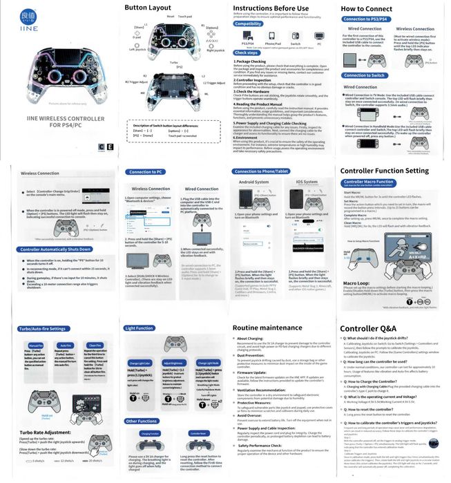 Контролер IINE L977 - hall effect, wireless, bluethoot, RGB, touchpad