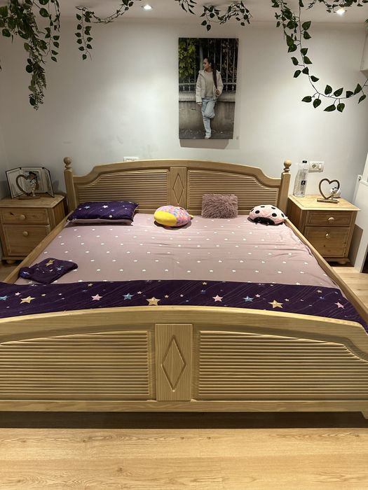 Pat lemn masiv cu saltea