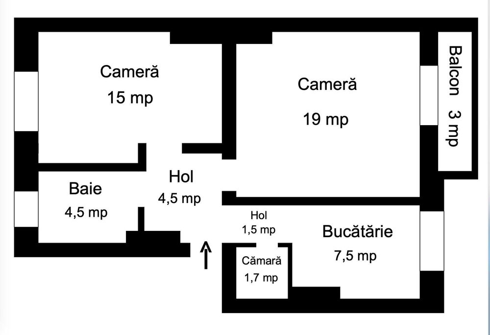 Apartament 2 cam cu balcon si boxa 56m2 in bloc reabilitat