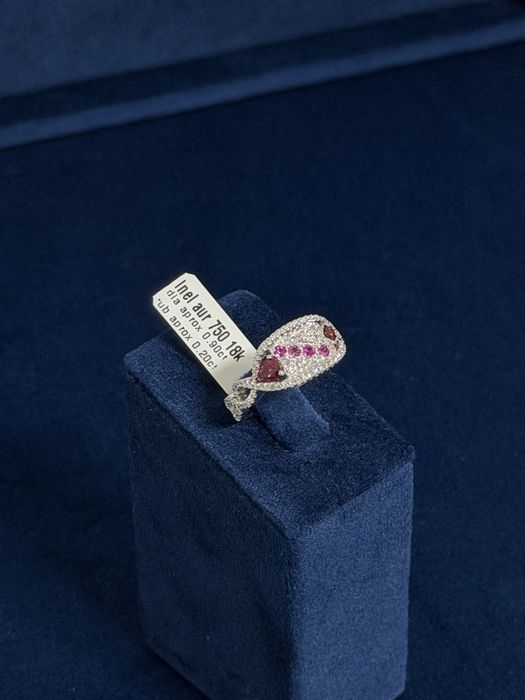 Inel aur 18k diamante 0.90ct, rubine 0.20ct