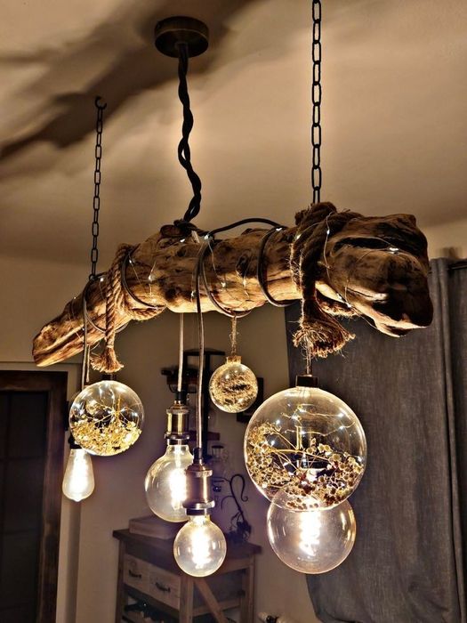 Дървени полилей. Рустик лампи