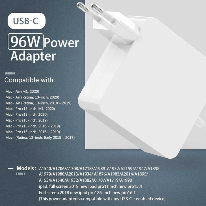 96W USB C зарядно за MacBook Pro/Air, iPad Pro, iPhone, Samsung