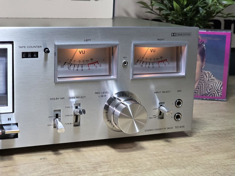Casetofon deck SONY TC-K15, vumetre pe ace, argintiu, retro hi-fi