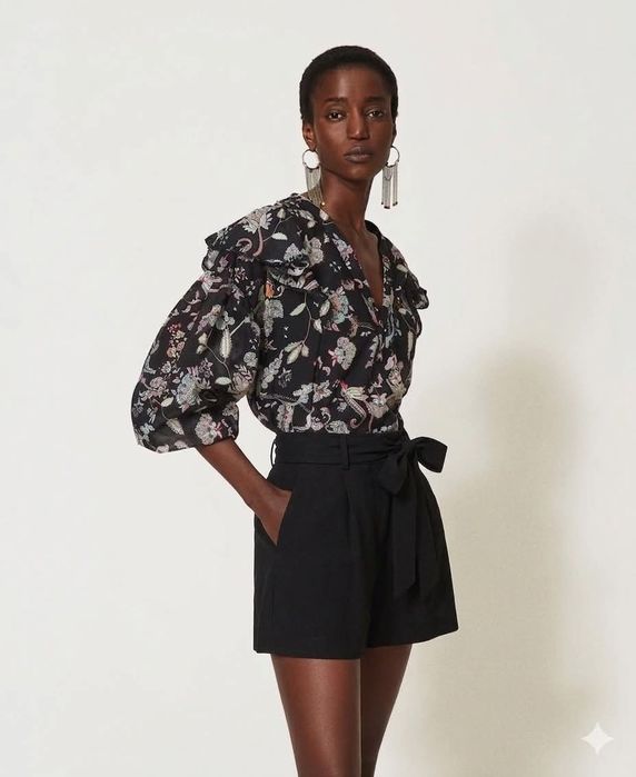 Риза Twinset с буфан ръкав и воали,ярки цветове,размер 44 M/L!