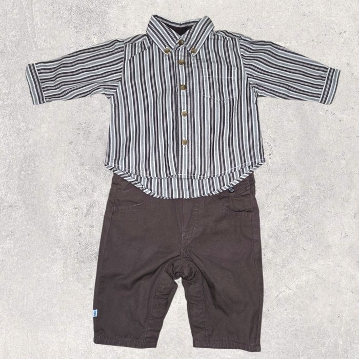 Set salopeta + cămașă bebe baiat +  bavetica 3 luni