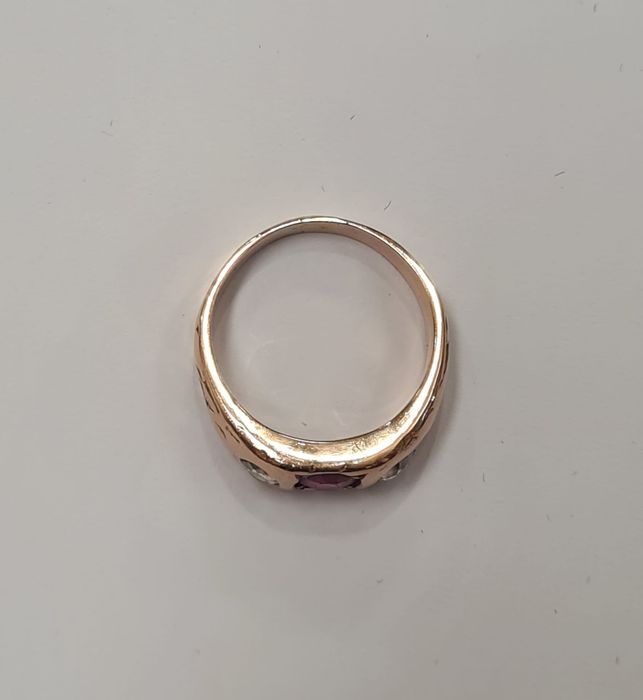 Inel din aur galben 14k, cu runin si diamante naturale, IAU842