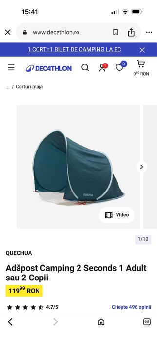 Cort 2 persoane decathlon protectie uv nou