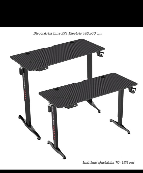 Birou gaming Arka Line Z21 Electric Profesional 140×60 cm, carbon, pentru 2 monitoare