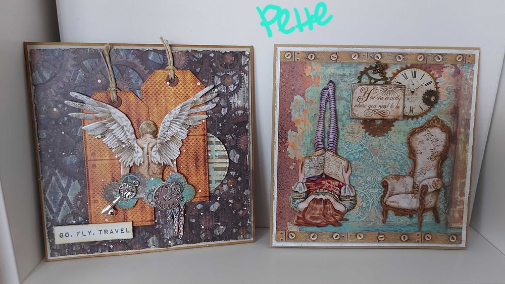 Коледни Стиймпънк картички и изскачаща кутия, Манга, ръчно изработени