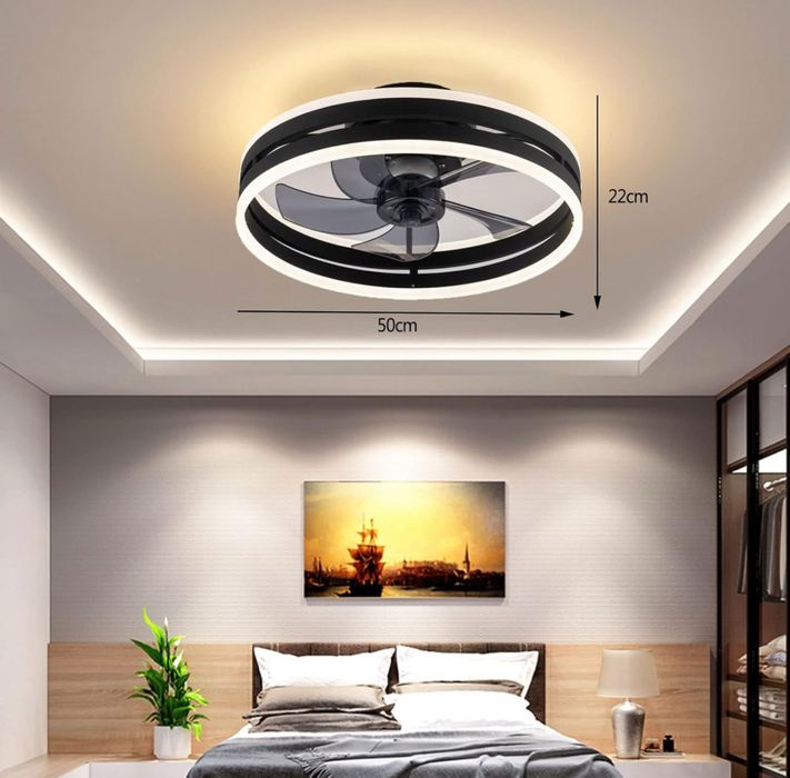 Вентилатор за таван с дистанционно/APP управление, черен