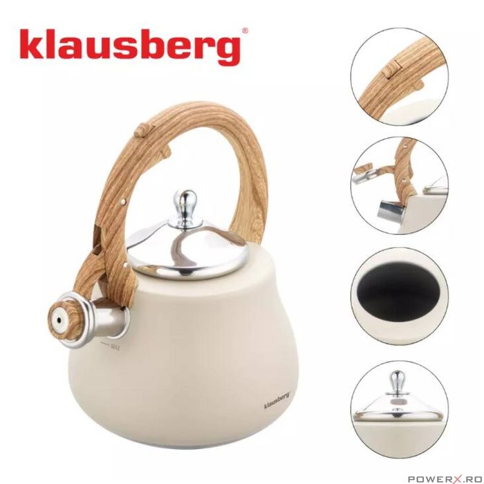 Ceainic, fierbator cu fluier, otel inoxidabil, bej cu elemente