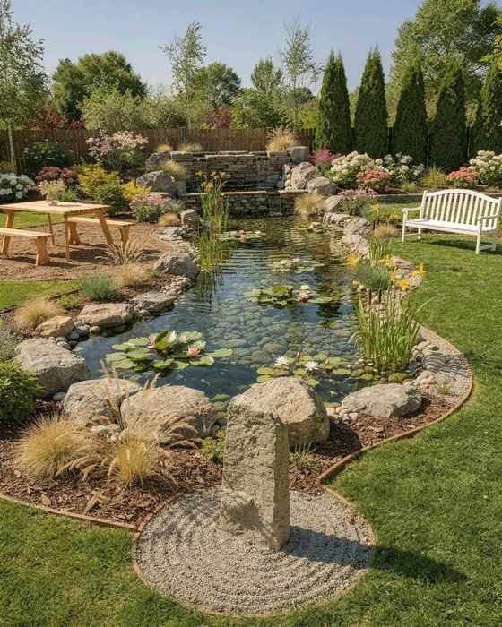 Летняя кухня,Барбекю,помпейская печь,очаг,водопад,пруд,камин,фонтан