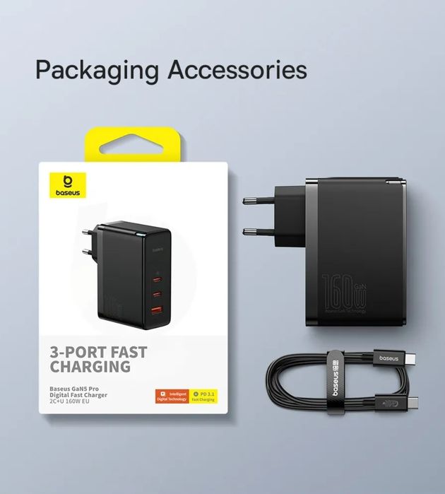 Baseus 160W GaN⁵ Pro 3.1 Fast Charger 2C+U Laptop/Macbook/Ultrabook