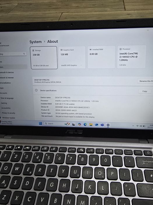 Laptop Asus X415, i3-1005G1, ram 8gb, ssd 256gb, bat 4 ore