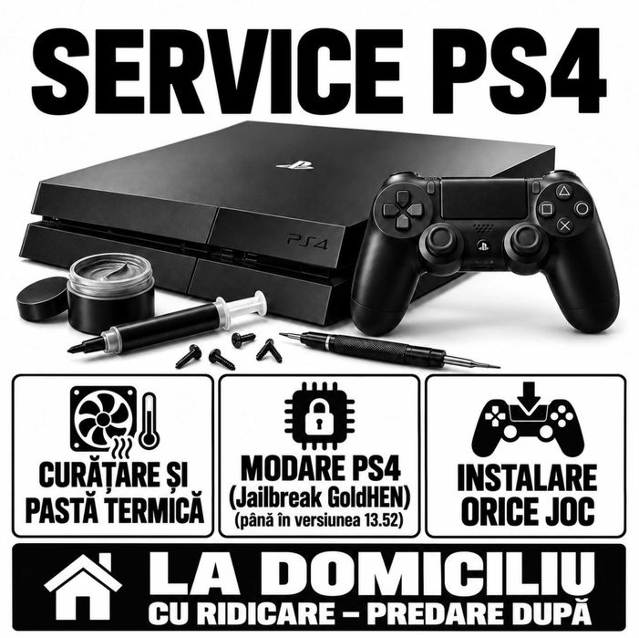 Curatare + pus pastă termică PS4, modare jailbreak, instalare orice joc